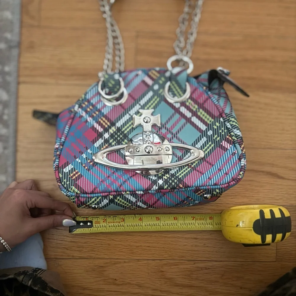 Vivienne Westwood Multicolor Plaid Mini Bag with Silver Orb Logo - Picture 5 of 6
